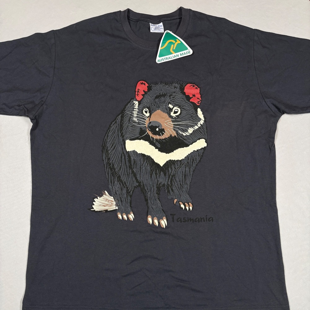 Australian Grown T-Shirt Mens L Tasmanian Devil Black Puff Print Australia